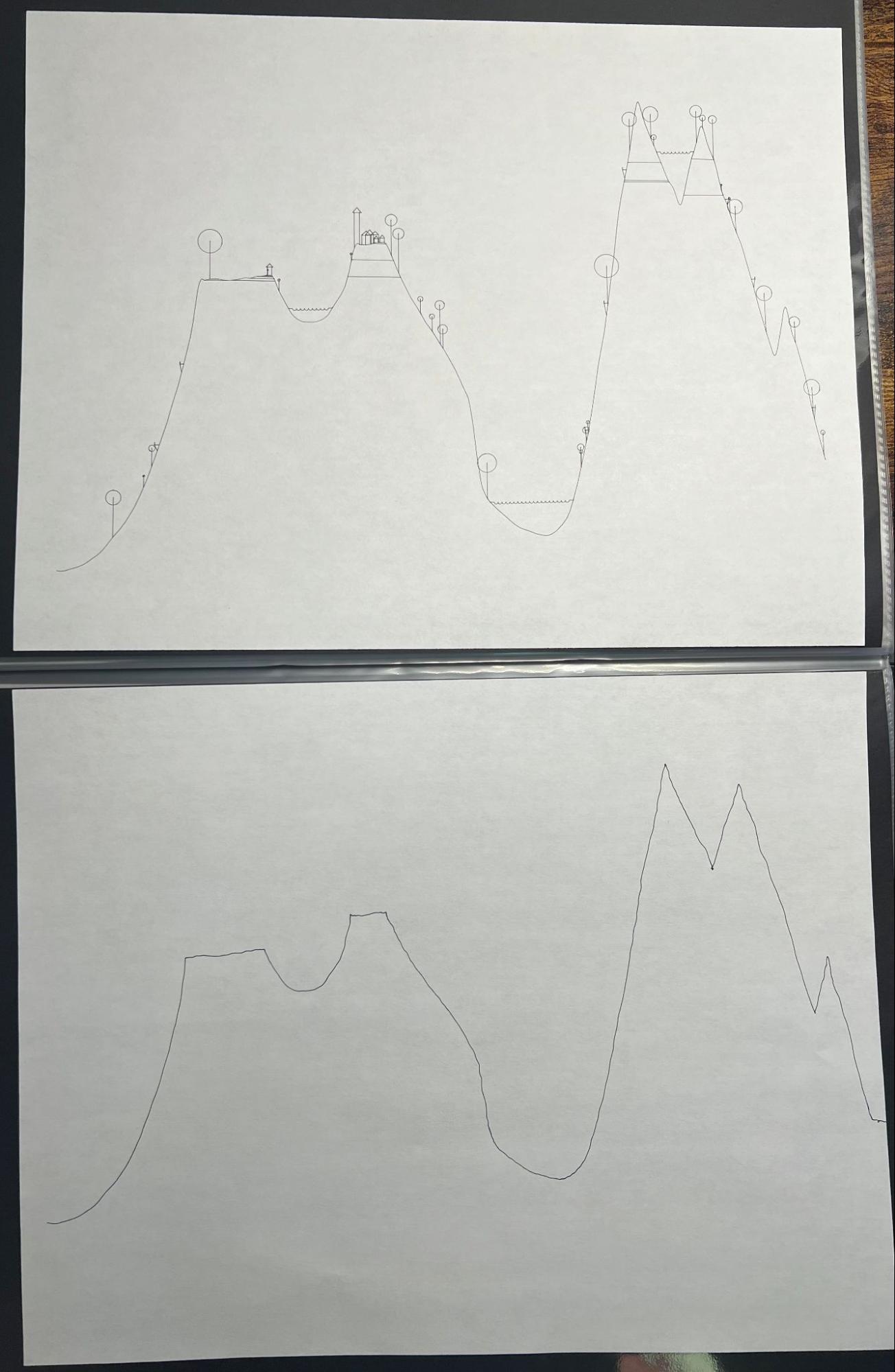 A second pairing of machine reinterpretation and original hand-drawn line