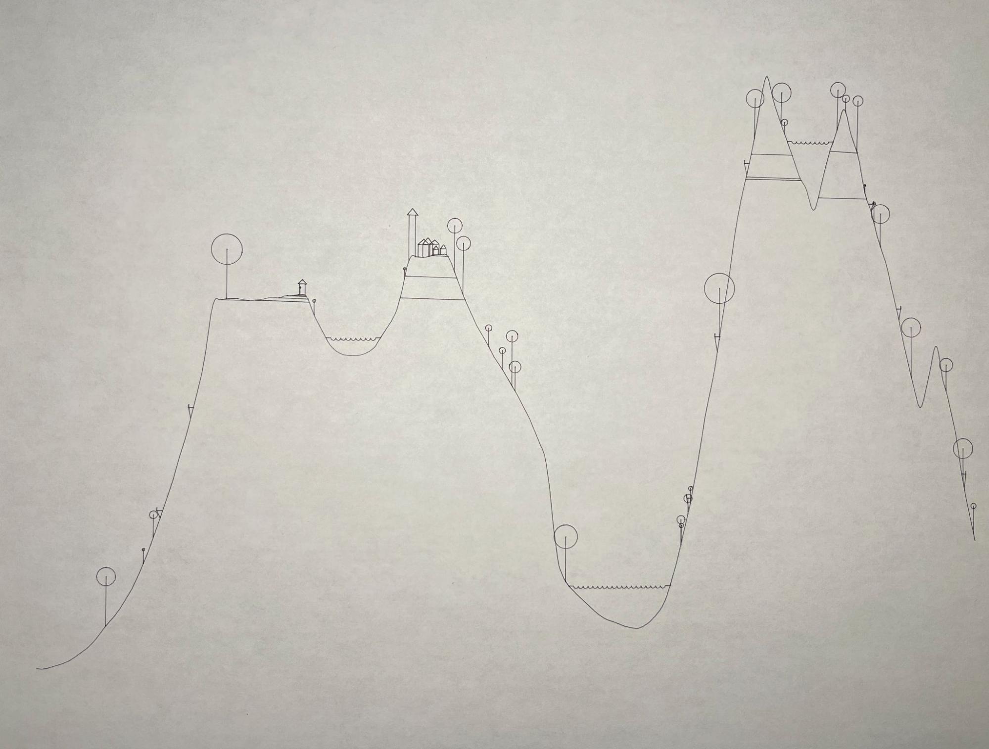 Close view of a second first-prototype output with towers and lakes
