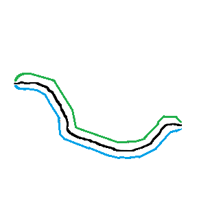 The averaged black centerline drawn between the upper and lower contours