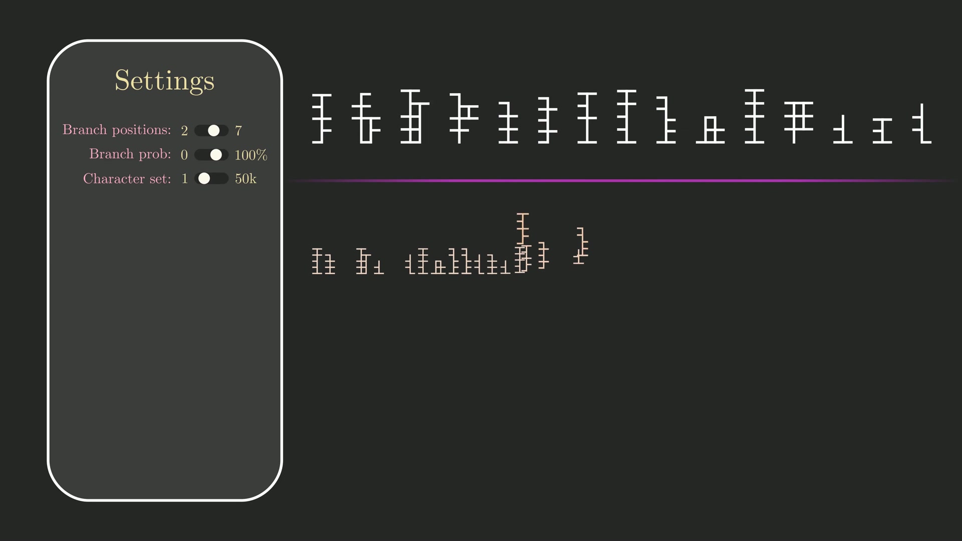 A full row of generated characters forming an alphabet