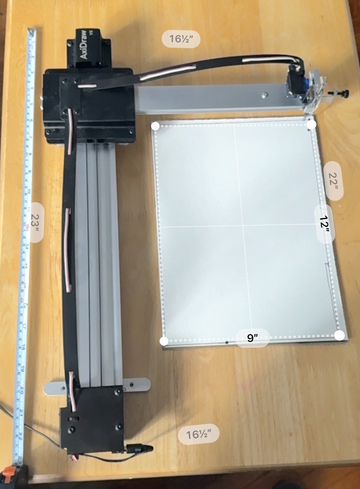 Layout measurements for the near-vertical stand