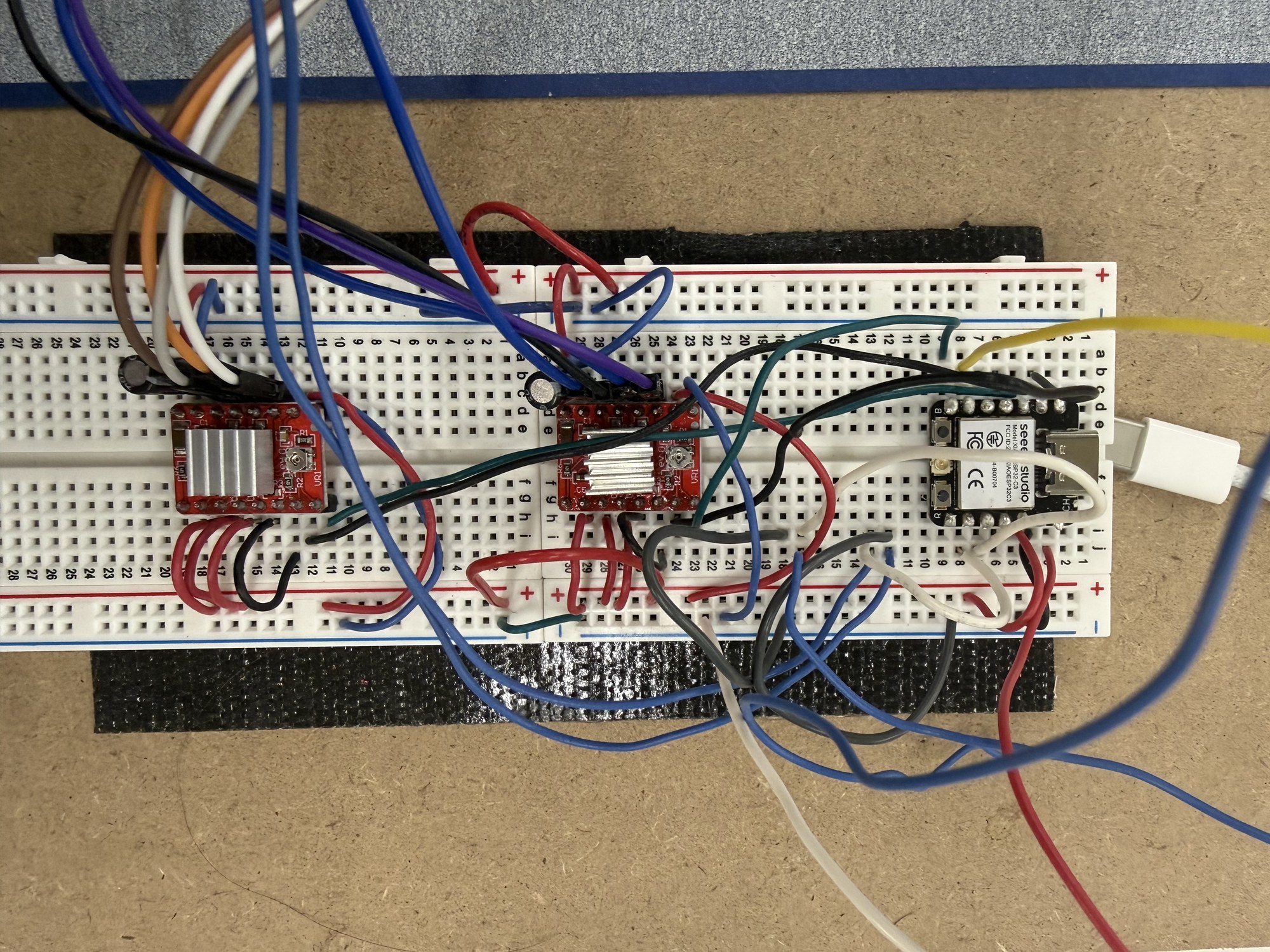The rebuilt circuit on a solderless breadboard